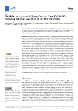 Multiplex Analysis of Adipose-Derived Stem Cell (ASC) Immunophenotype Adaption to in Vitro Expansion