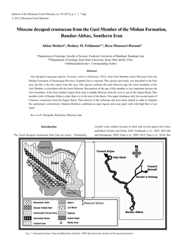 Miocene Decapod Crustacean from the Guri Member of the Mishan Formation, Bandar-Abbas, Southern Iran