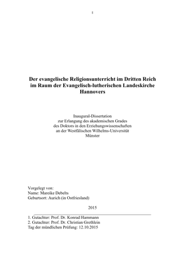 Der Evangelische Religionsunterricht Im Dritten Reich Im Raum Der Evangelisch-Lutherischen Landeskirche Hannovers