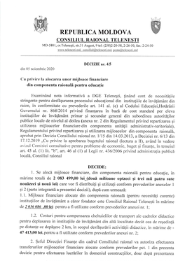 REPUBLICA MOLDOVA CONSIL,IUL RATONAL, Rplqnepir MD-5801, Or,Telenegti, Str,31 August, 9 Tel: (258)2-20-58, 2-26-50, Fax: 2-24-50 Www