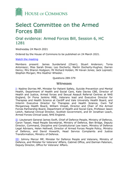 Select Committee on the Armed Forces Bill Oral Evidence: Armed Forces Bill, Session 6, HC 1281