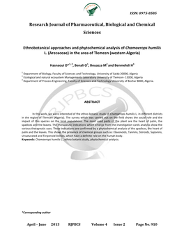 ISSN: 0975-8585 April – June 2013 RJPBCS Volume 4 Issue 2 Page