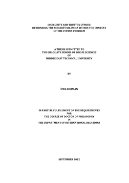 Insecurity and Trust in Cyprus: Rethinking the Security Dilemma Within the Context of the Cyprus Problem