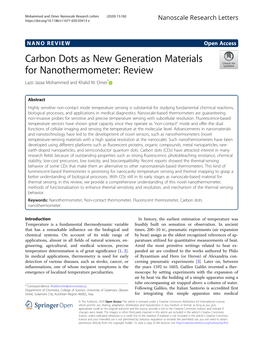 Carbon Dots As New Generation Materials for Nanothermometer: Review Lazo Jazaa Mohammed and Khalid M