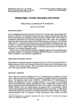 Pediatric Liver Transplantation