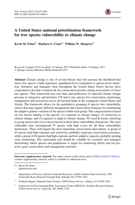 A United States National Prioritization Framework for Tree Species Vulnerability to Climate Change