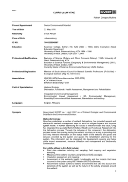 CURRICULUM VITAE Robert Gregory Mullins 1