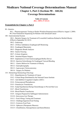 Medicare National Coverage Determinations Manual Chapter 1, Part 2 (Sections 90 – 160.26) Coverage Determinations