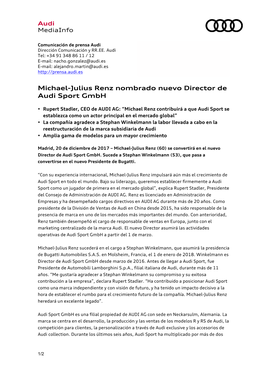 Michael-Julius Renz Nombrado Nuevo Director De Audi Sport Gmbh