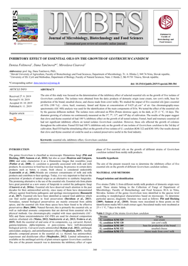 Inhibitory Effect of Essential Oils on the Growth of Geotrichum Candidum