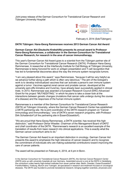 Joint Press Release of the German Consortium for Translational Cancer Research and Tübingen University Hospital