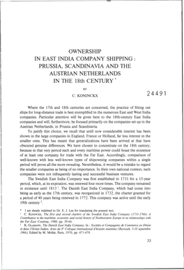 OWNERSHIP in EAST INDIA COMPANY SHIPPING : PRUSSIA, SCANDINAVIA and the AUSTRIAN NETHERLANDS in the 18Th CENTURY*