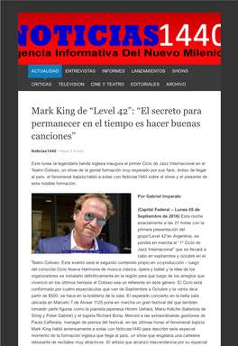Mark King De “Level 42”: “El Secreto Para Permanecer En El Tiempo Es Hacer Buenas Canciones”