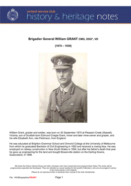 Brigadier General William GRANT CMG, DSO*, VD