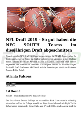 NFL Draft 2019 – So Gut Haben Die NFC SOUTH