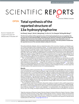 Total Synthesis of the Reported Structure of 13A-Hydroxytylophorine