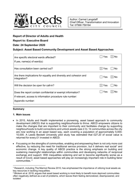 24 September 2020 Subject: Asset Based Community Development and Asset Based Approaches