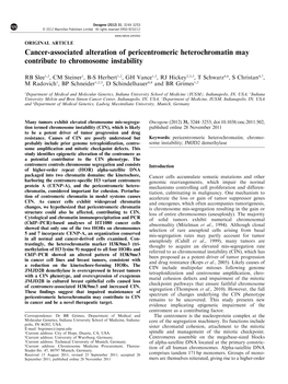 Cancer-Associated Alteration of Pericentromeric Heterochromatin May Contribute to Chromosome Instability