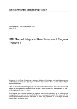 Second Integrated Road Investment Program –Tranche 1: Uva Province