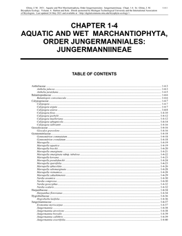 Volume 4, Chapter 1-4: Aquatic Wetlands: Marchantiophyta, Order