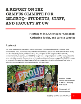 Report on the Campus Climate for 2Slgbtq* Students, Staff, and Faculty at Uw