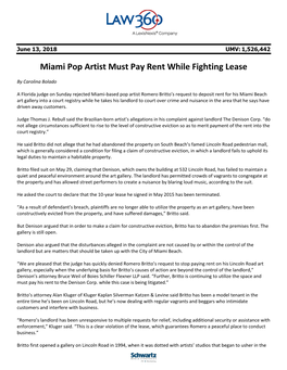 Miami Pop Artist Must Pay Rent While Fighting Lease