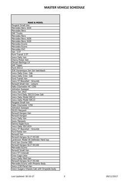 Master Vehicle Schedule