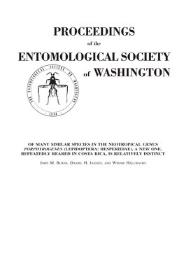 PROCEEDINGS ENTOMOLOGICAL SOCIETY of WASHINGTON