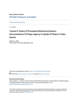 Toward a Theory of Procedural Rhetorical Systems: Demonstrations of Player Agency in Uptake of Rules in Video Games