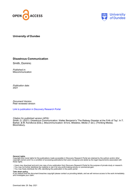 University of Dundee Disastrous Communication Smith, Dominic