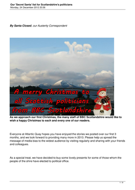 'Secret Santa' List for Scotlandshire's Politicians Monday, 24 December 2012 20:36