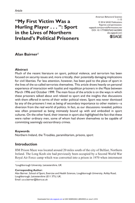 “My First Victim Was a Hurling Player . . . ”: Sport in the Lives of Northern Ireland's Political Prisoners