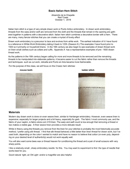 Basic Italian Hem Stitch Materials