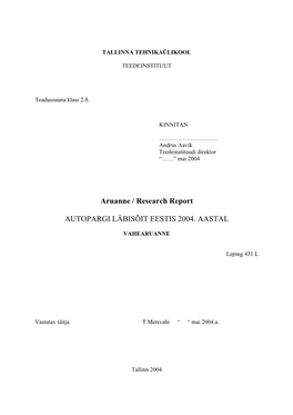 Aruanne / Research Report AUTOPARGI LÄBISÕIT EESTIS