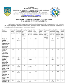 Raportul Privind Calitatea Apei Potabile În Anul 2020 În Judeţul Suceava