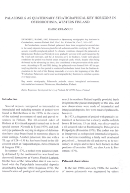 Palaeosols As Quaternary Stratigraphical Key Horizons in Ostrobothnia, Western Finland