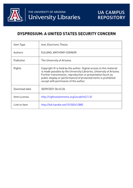 Dysprosium: a United States Security Concern