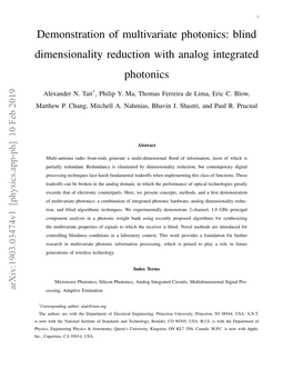 Blind Dimensionality Reduction with Analog Integrated Photonics