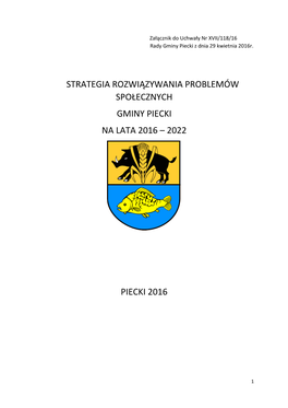 Strategia Rozwiązywania Problemów Społecznych Gminy Piecki Na Lata 2016 – 2022