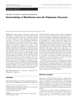 Karyomorphology of Maianthemum Sensu Lato (Polygonatae, Ruscaceae)