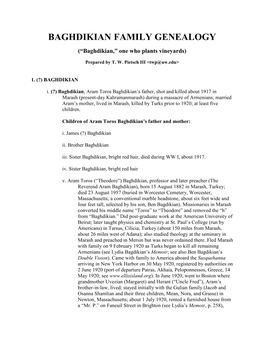 BAGHDIKIAN FAMILY GENEALOGY (“Baghdikian,” One Who Plants Vineyards)