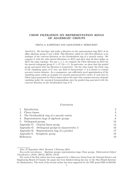 Chow Filtration on Representation Rings of Algebraic Groups