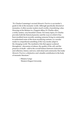 “Fr. Charles Cummings's Revised Monastic Practices Is an Insider's