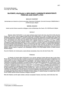 BLATONITE, Uozcos'hzo, a NEW URANYL CARBONATE MONOHYDRATE from SAN JUAN COUNTY. UTAH