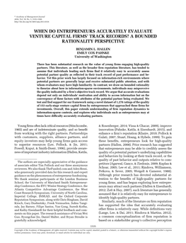 When Do Entrepreneurs Accurately Evaluate Venture Capital Firms’ Track Records? a Bounded Rationality Perspective