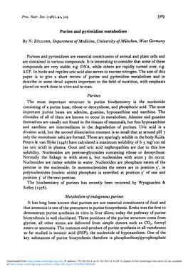 Purine and Pyrimidine Metabolism by N. ZOLLNER, Department Of