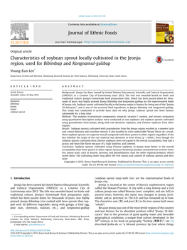 Characteristics of Soybean Sprout Locally Cultivated in the Jeonju Region, Used for Bibimbap and Kongnamul-Gukbap