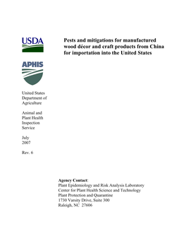 Pests and Mitigations for Manufactured Wood Décor and Craft Products from China for Importation Into the United States