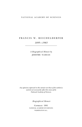 FRANCIS W. REICHELDERFER August 6, 1895-January 26, 1983