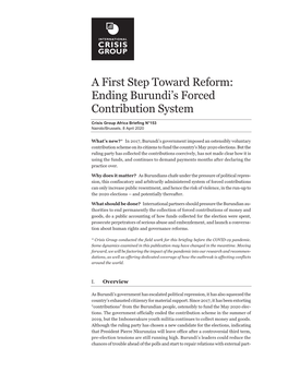 A First Step Toward Reform: Ending Burundi's Forced Contribution System